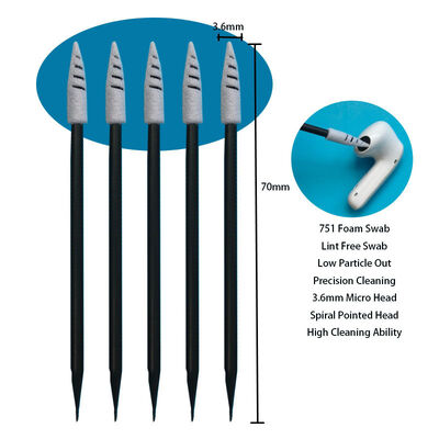 751 Lint Free Black Handle Spiral Pointed Car Cleaning Detailing Swab Foam Tip Cleanroom Swab لتنظيف سماعات الرأس
